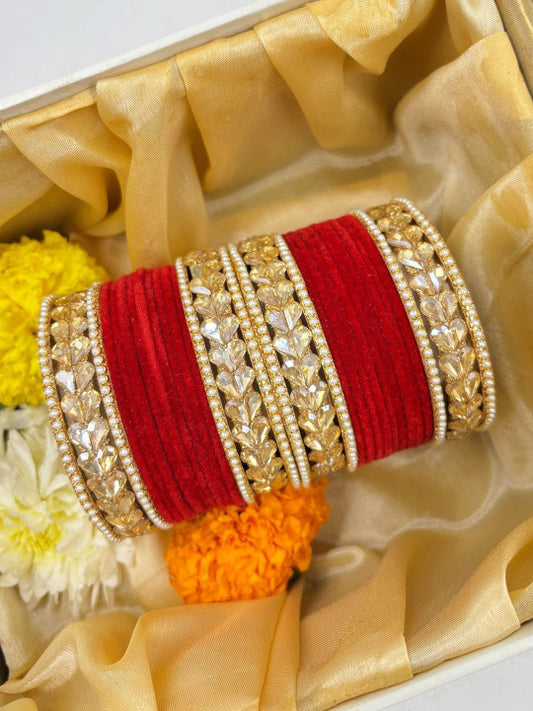 Royal Red Velvet Bangles Set – Traditional Indian Wedding Jewelry