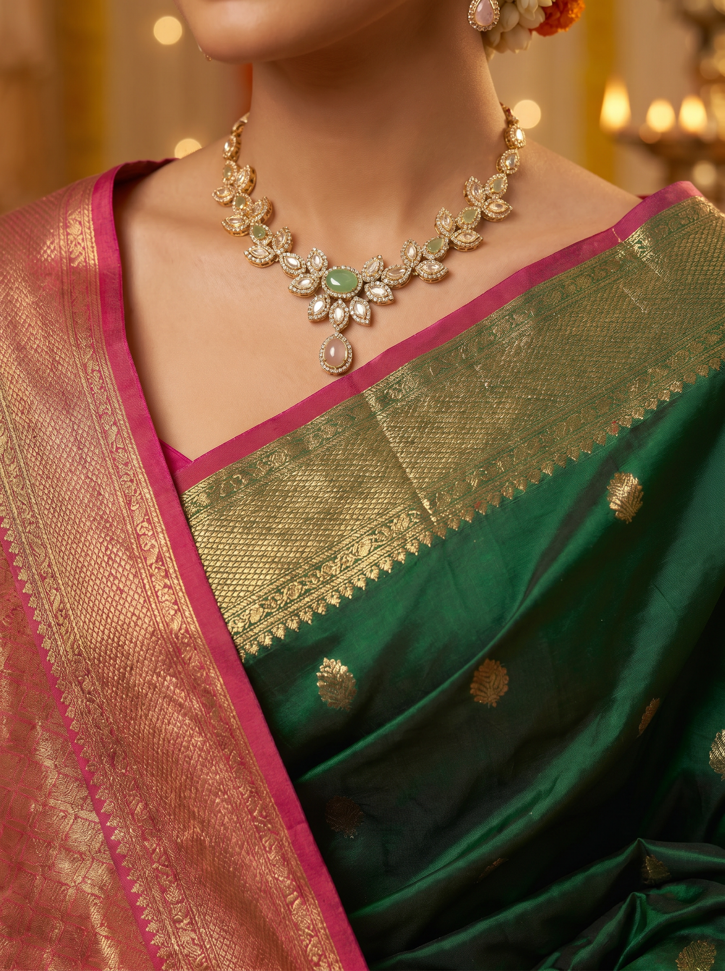 Antique Kundan MintPink Necklace Set