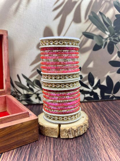 Kundan Pearl Glass Bangles Set for Women