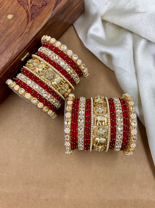 Designer Red Silk Thread Bangles Set