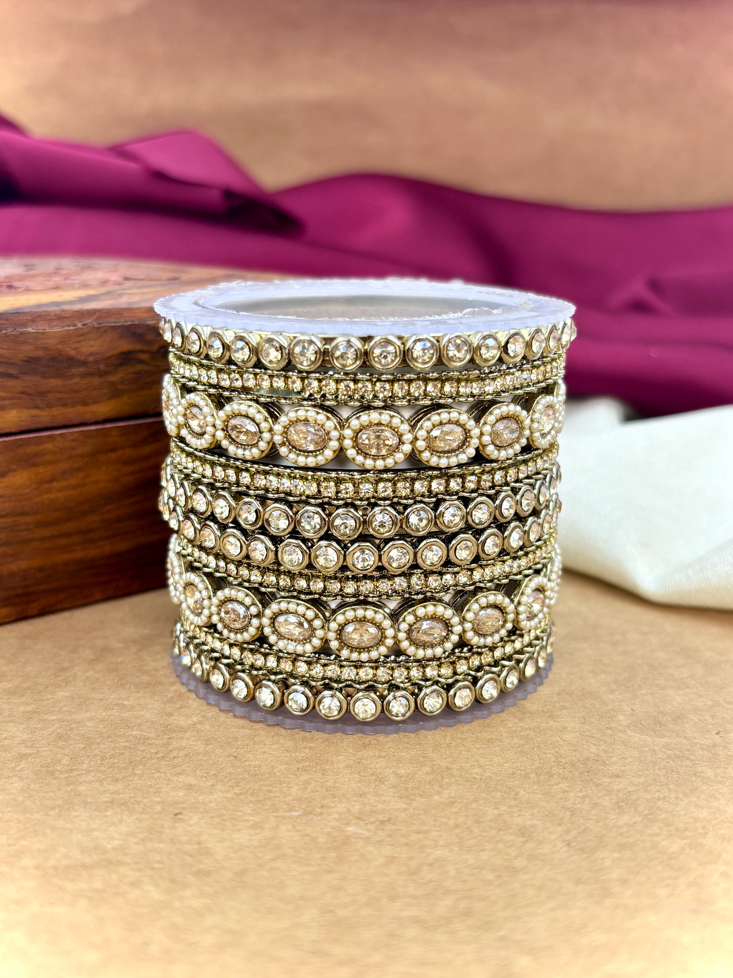 Traditional Antique Pearl Golden Bangles Set for Women & Girls