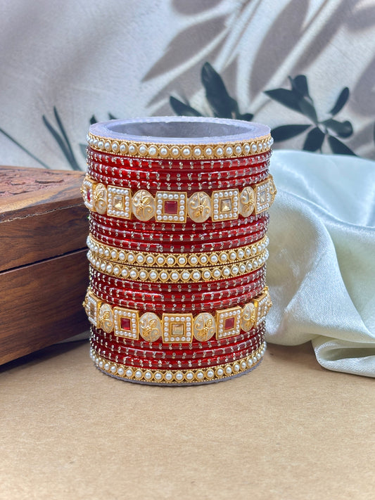 Trendy Red Glass Bangles Set