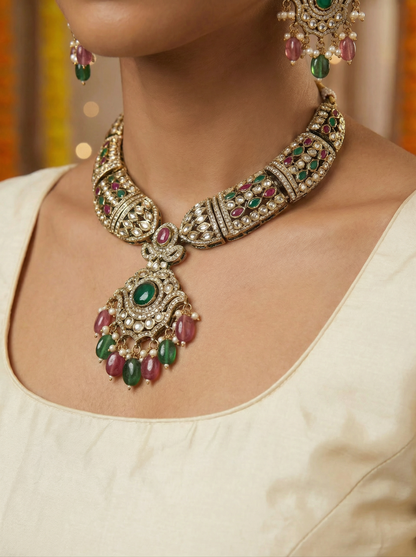 Victorian RaniGreen Kundan Necklace for Brides