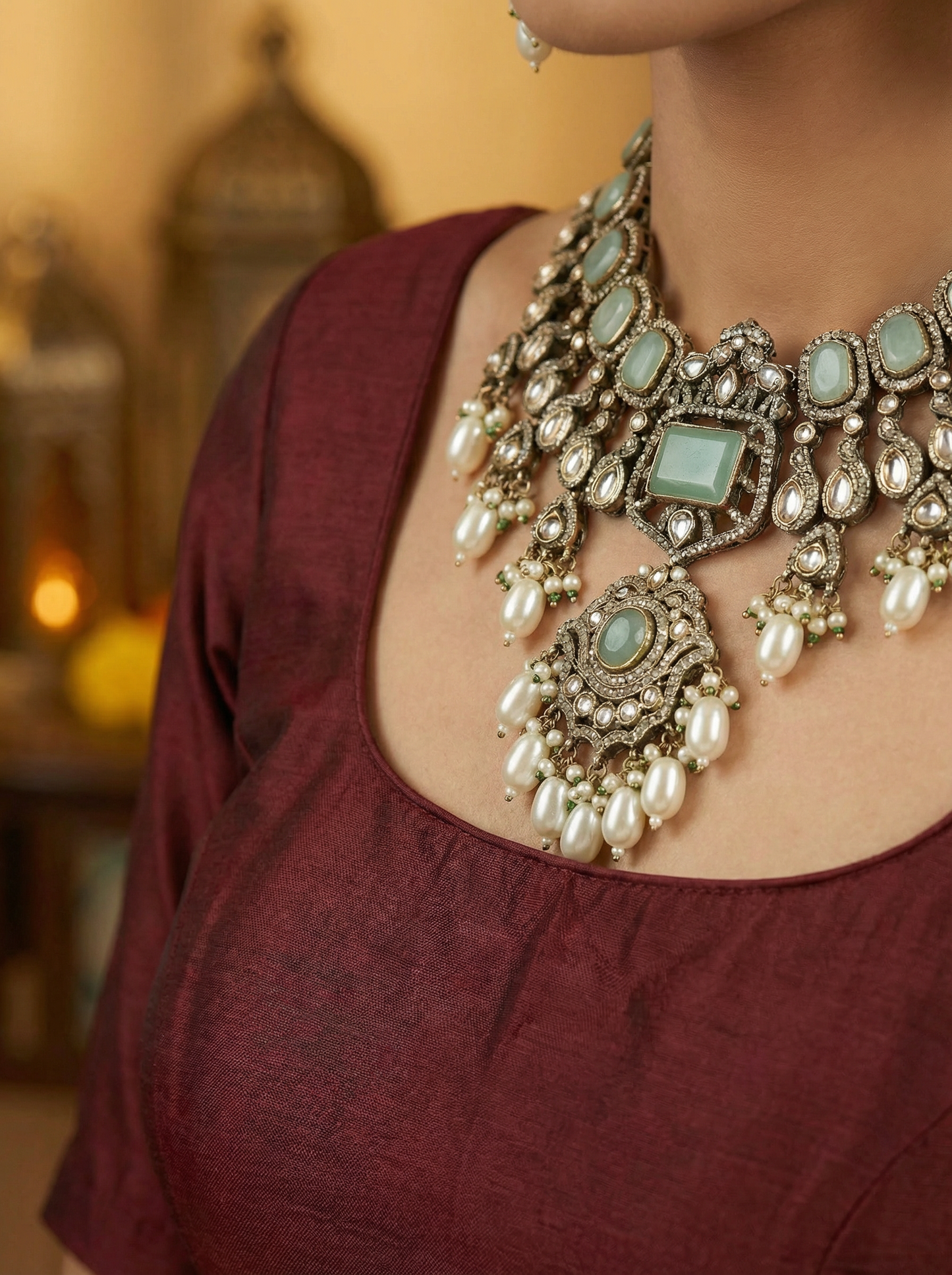 Mint Green Victorian Antique Jewelry Necklace