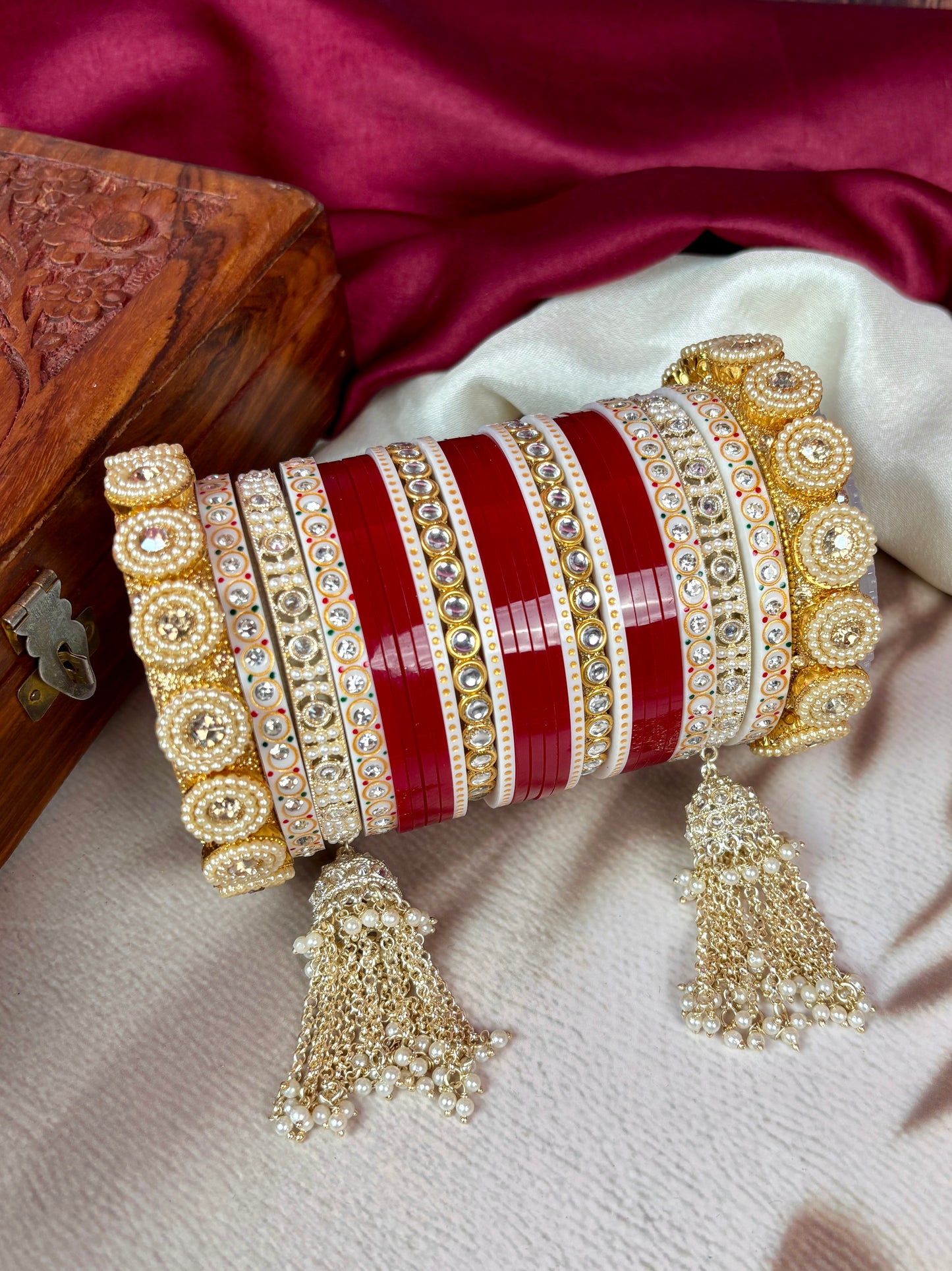 Traditional Red Hanging Punjabi Wedding Chura