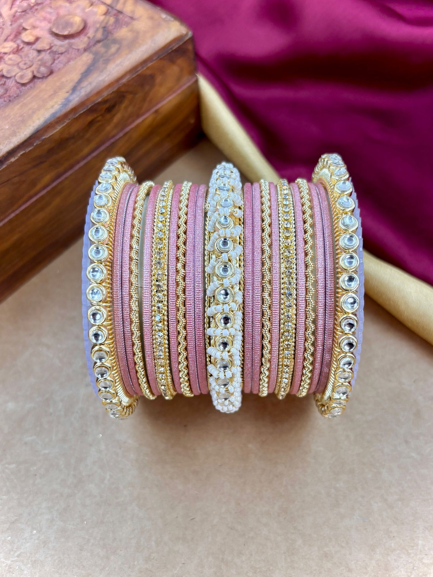 Ethnic Peachpink Pearl Kundan Set