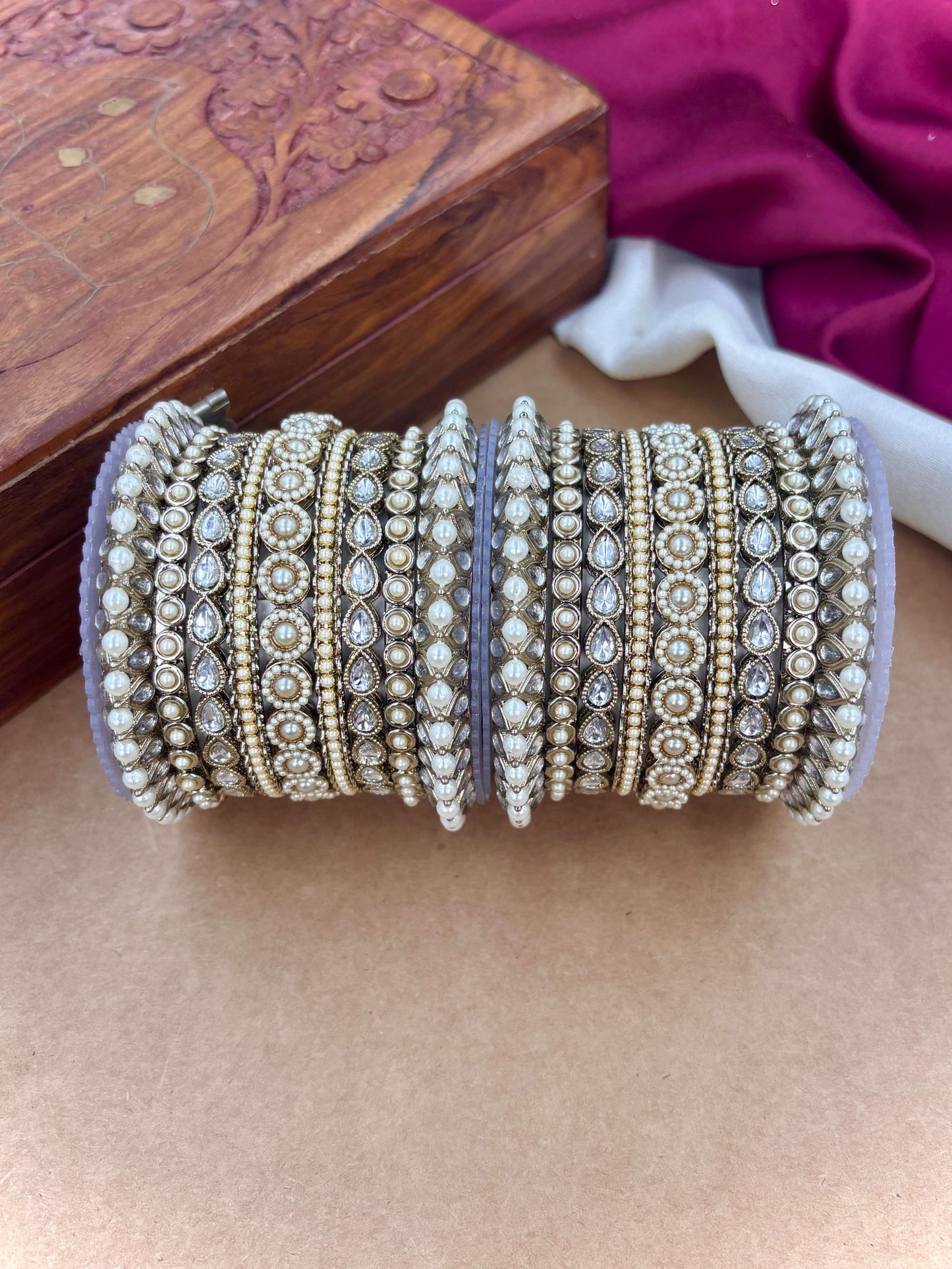 Antique Finish Pearl Bangles Set