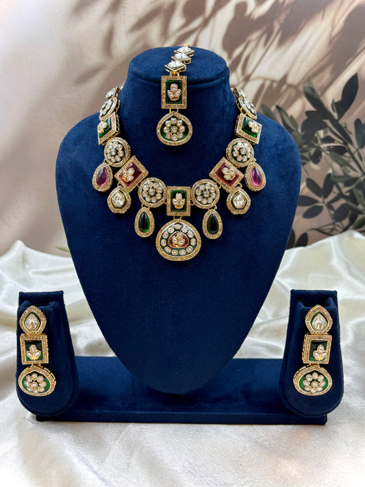 Polki Kundan RaniGreen Bridal Jewelry Set