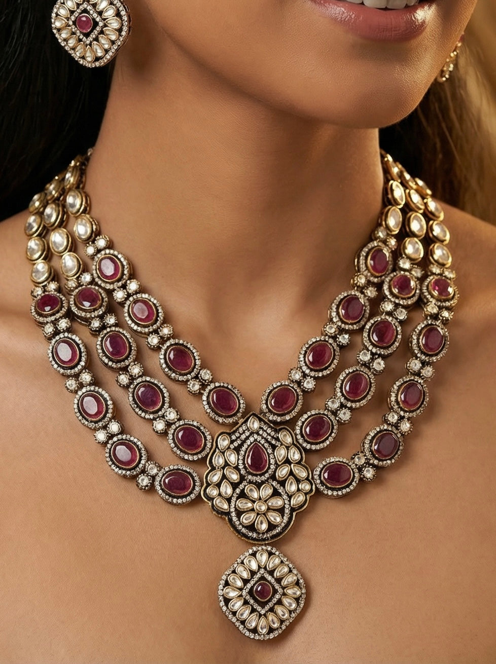Vintage-Inspired Three-Layer Rani Victorian Necklace Set