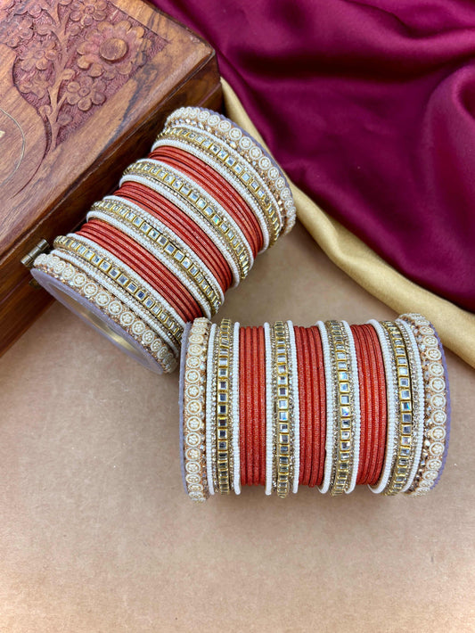 Traditional Orange Kundan Bangles