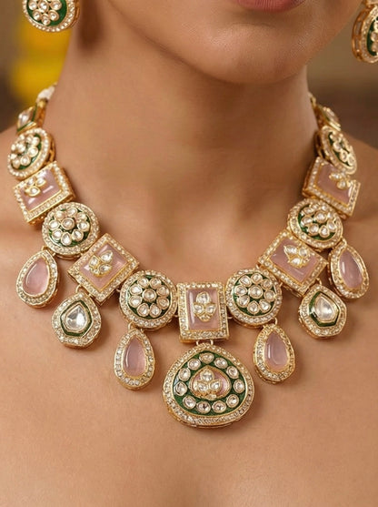 Polki Kundan Pink Bridal Jewelry Set