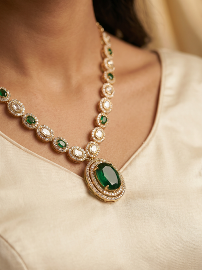 Long Antique Kundan Green Necklace