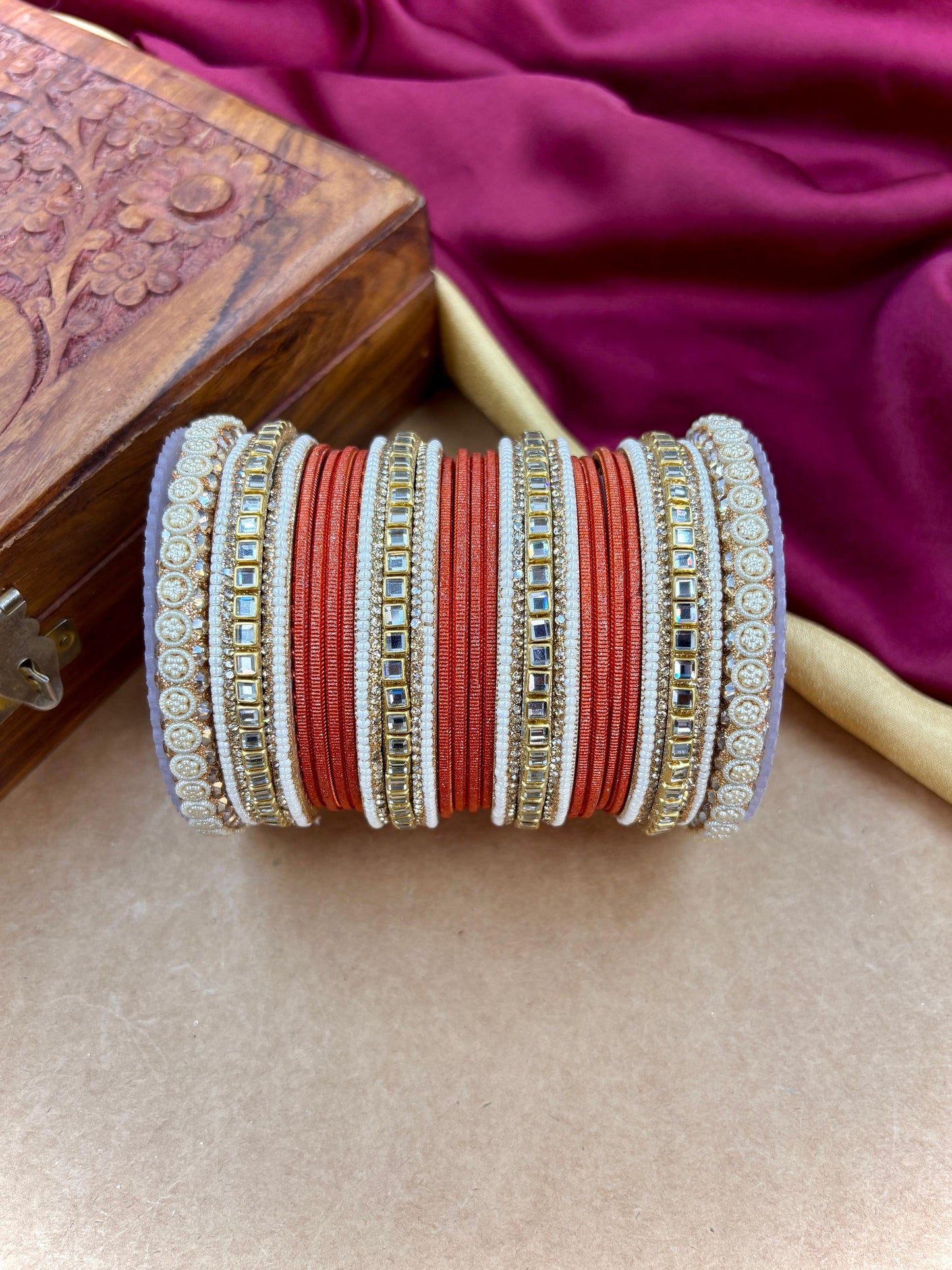 Traditional Orange Kundan Bangles