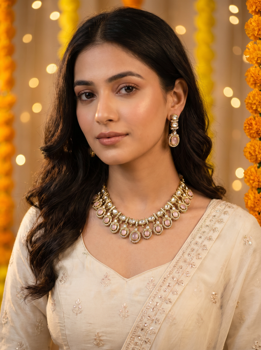Indian Pink Bridal Kundan Jewelery Set