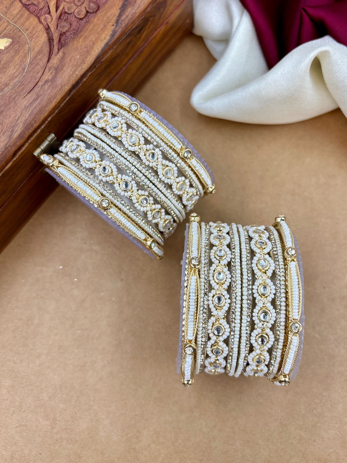 Pearl Kundan Bangles Set