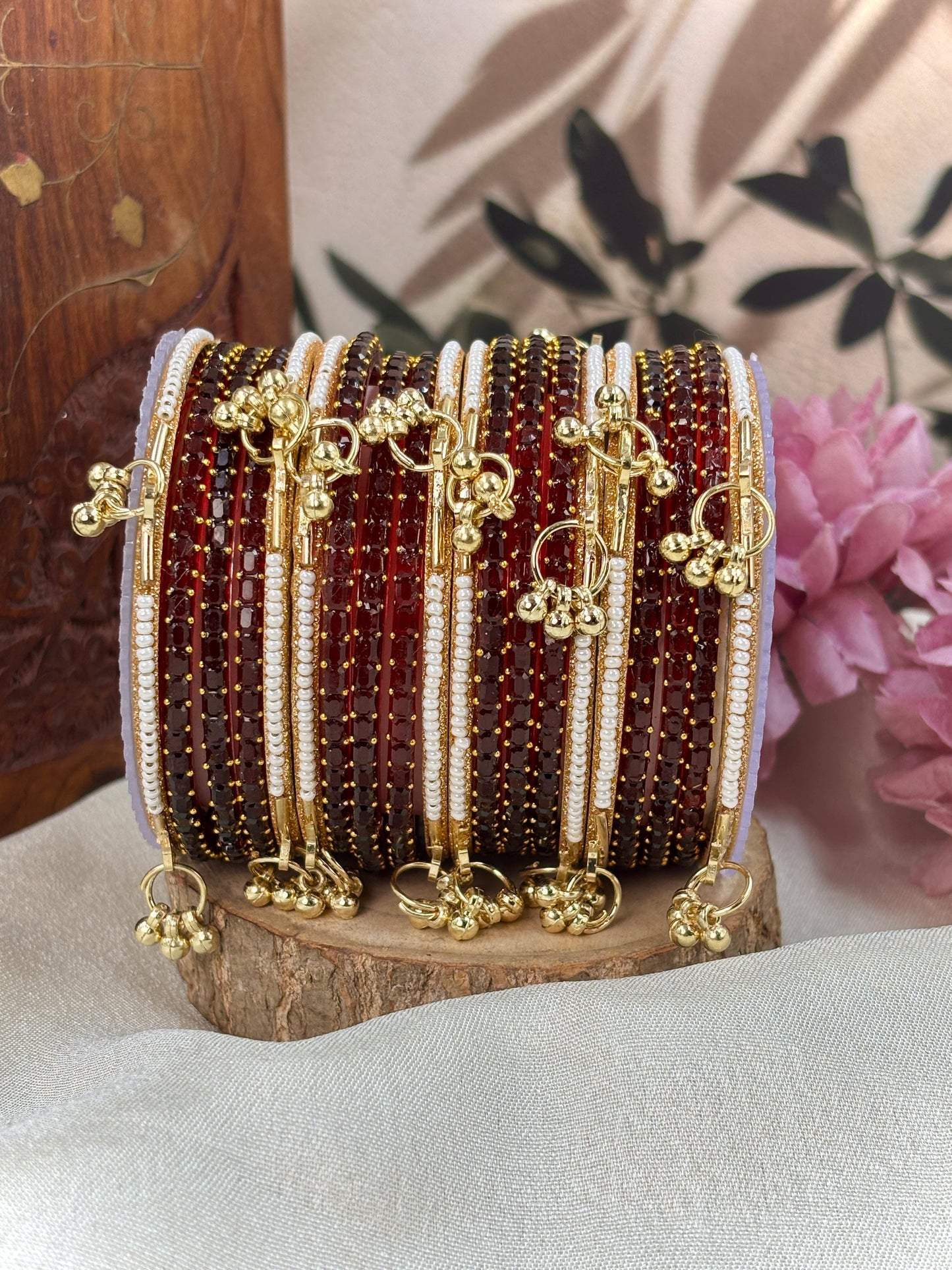 Kashmiri Ghunghroo Bangle Set - MAROON
