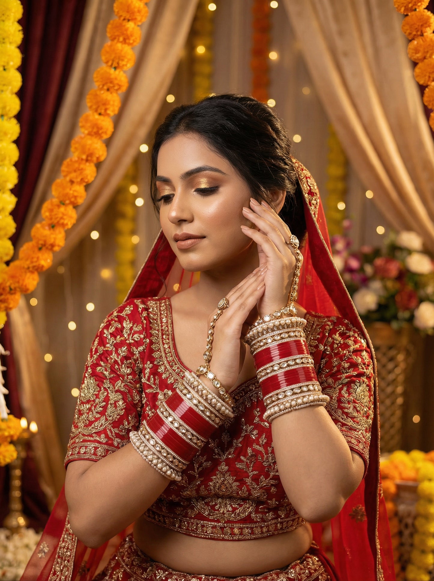 Traditional Kundan Punjabi Bridal Chooda Bangles Set