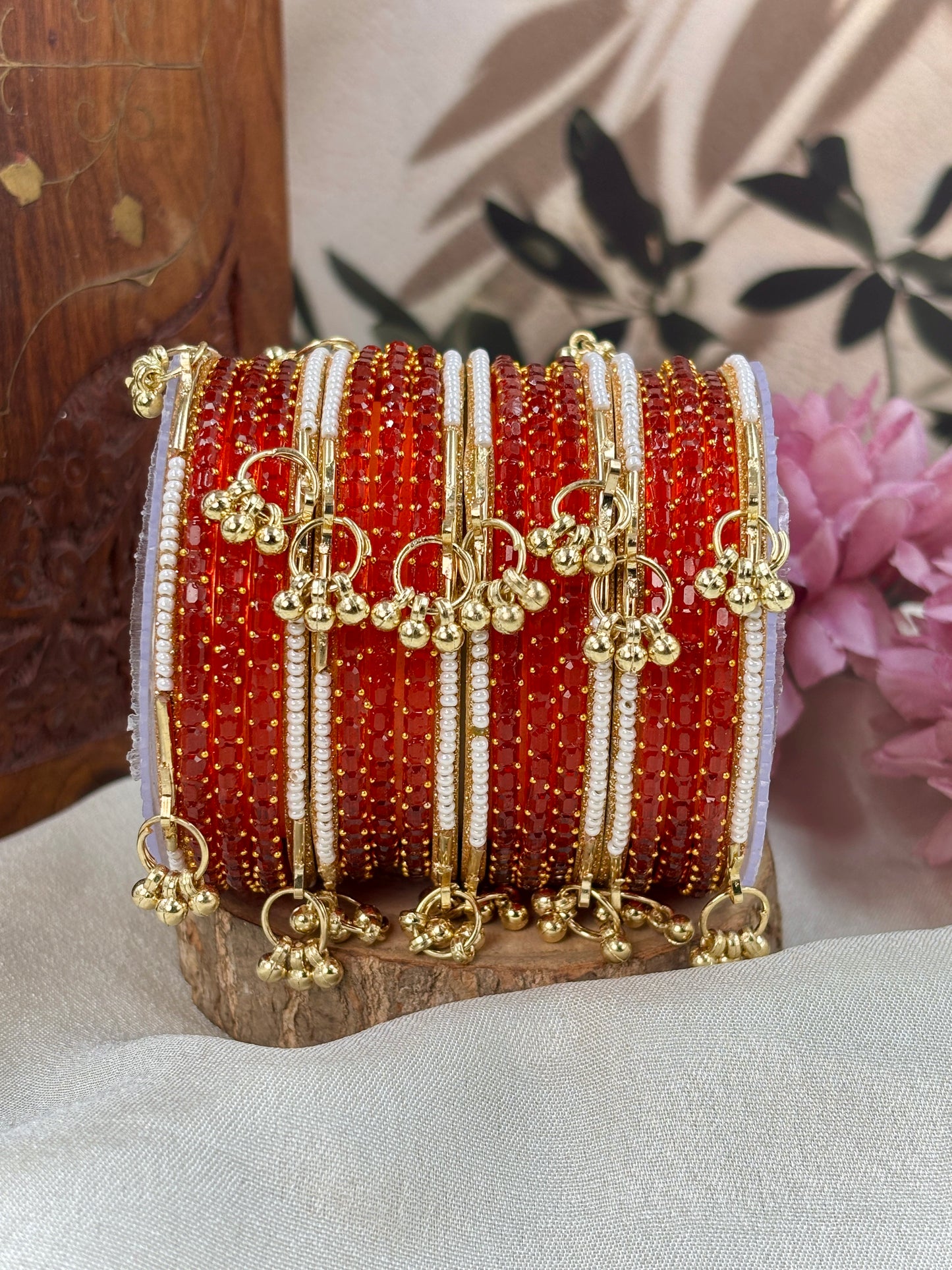 Kashmiri Ghunghroo Bangle Set - D ORANGE
