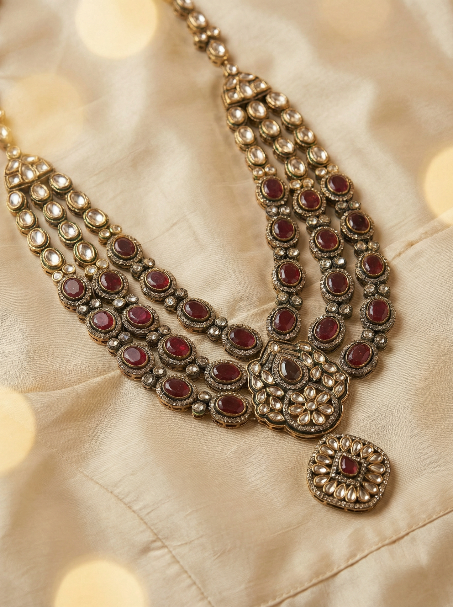 Vintage-Inspired Three-Layer Maroon Victorian Necklace Set