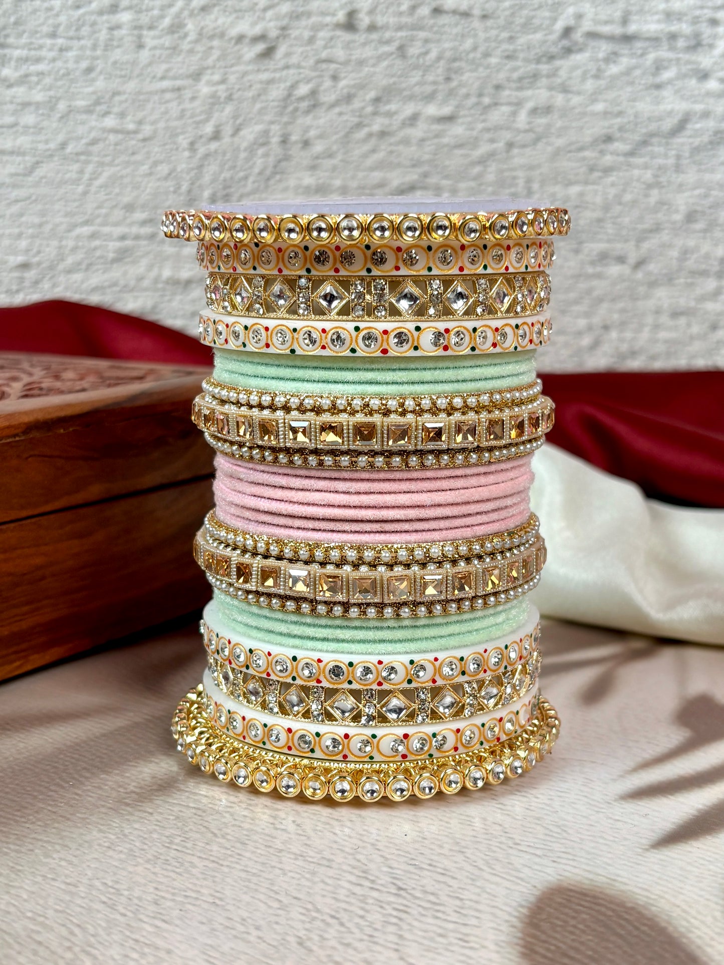 Bridal Kundan Velvet Bangles Set