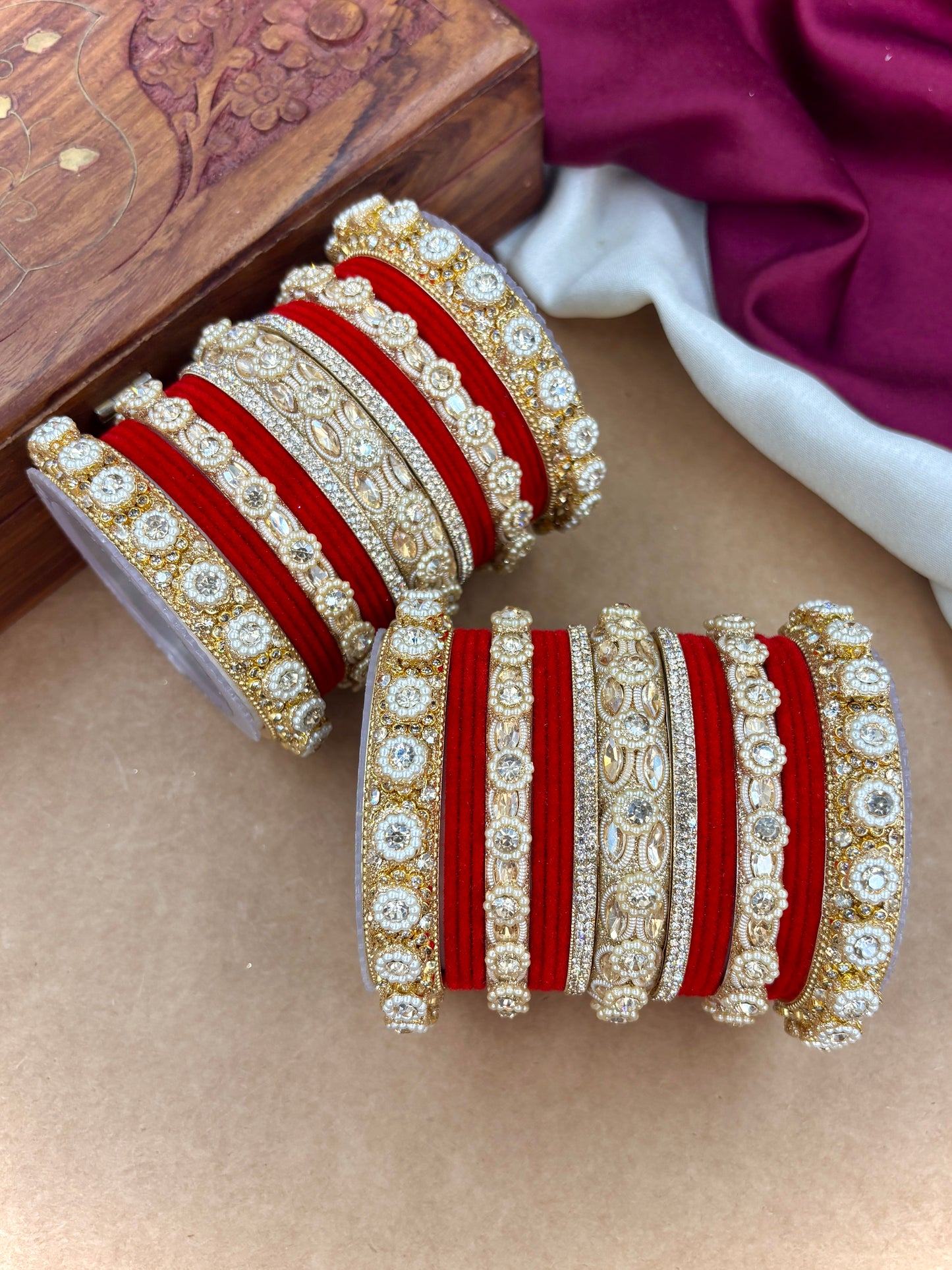 Royal Red Velvet Bangles Set