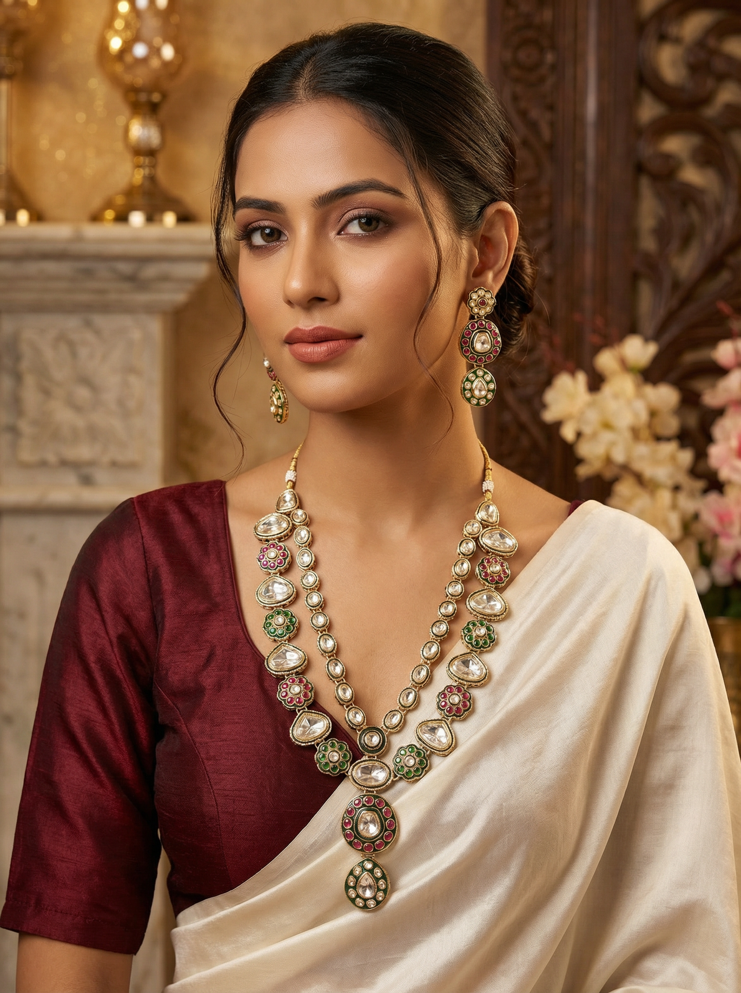 Bridal Long Polki Necklace Set