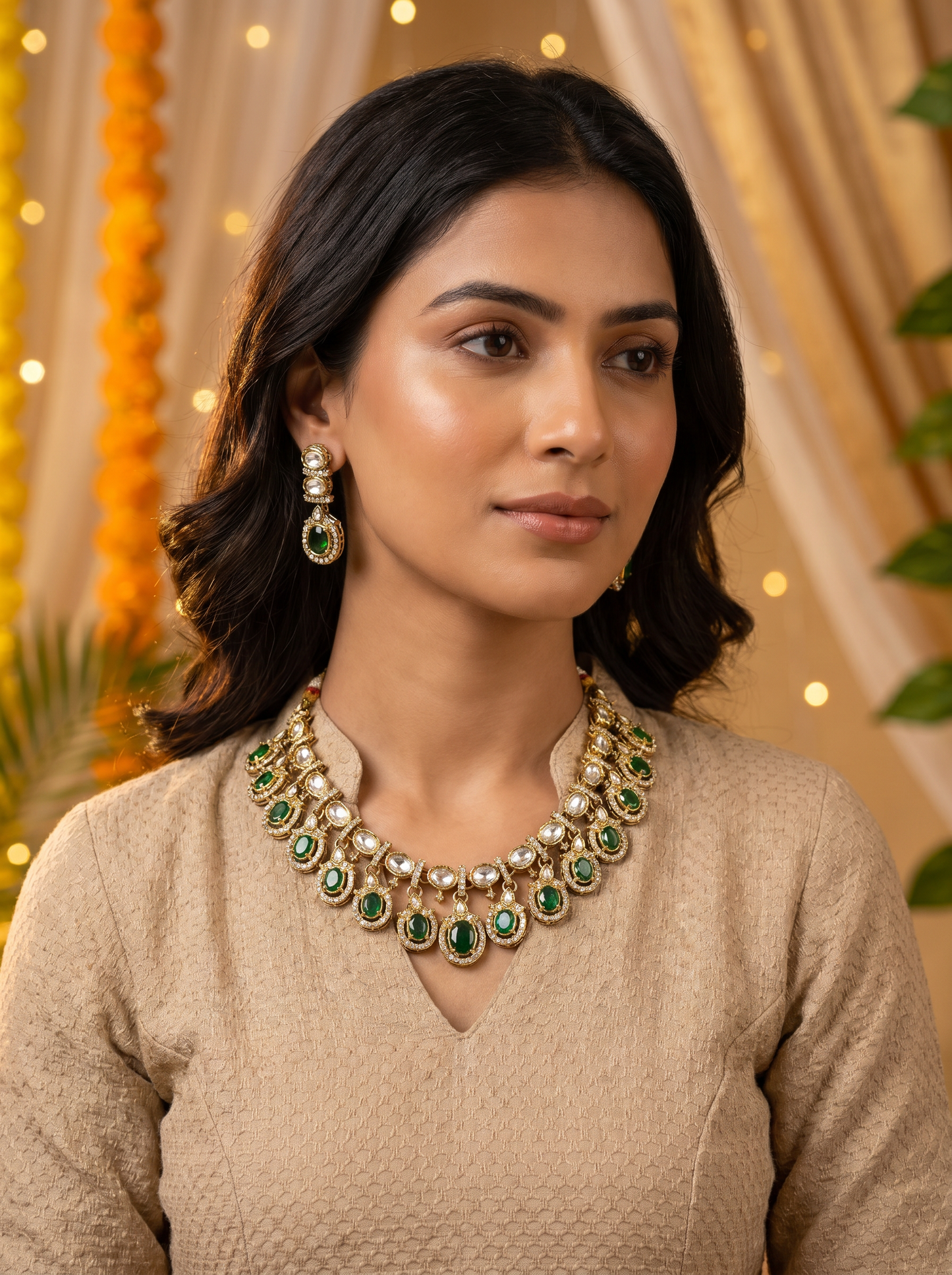 Indian Green Bridal Kundan Jewelery Set