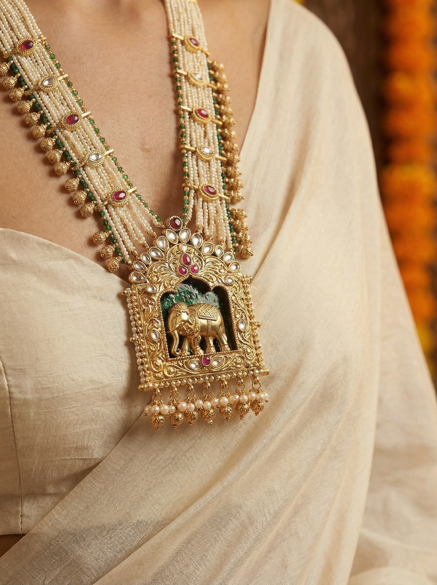 Classic Indian Temple Pearl Long Necklace