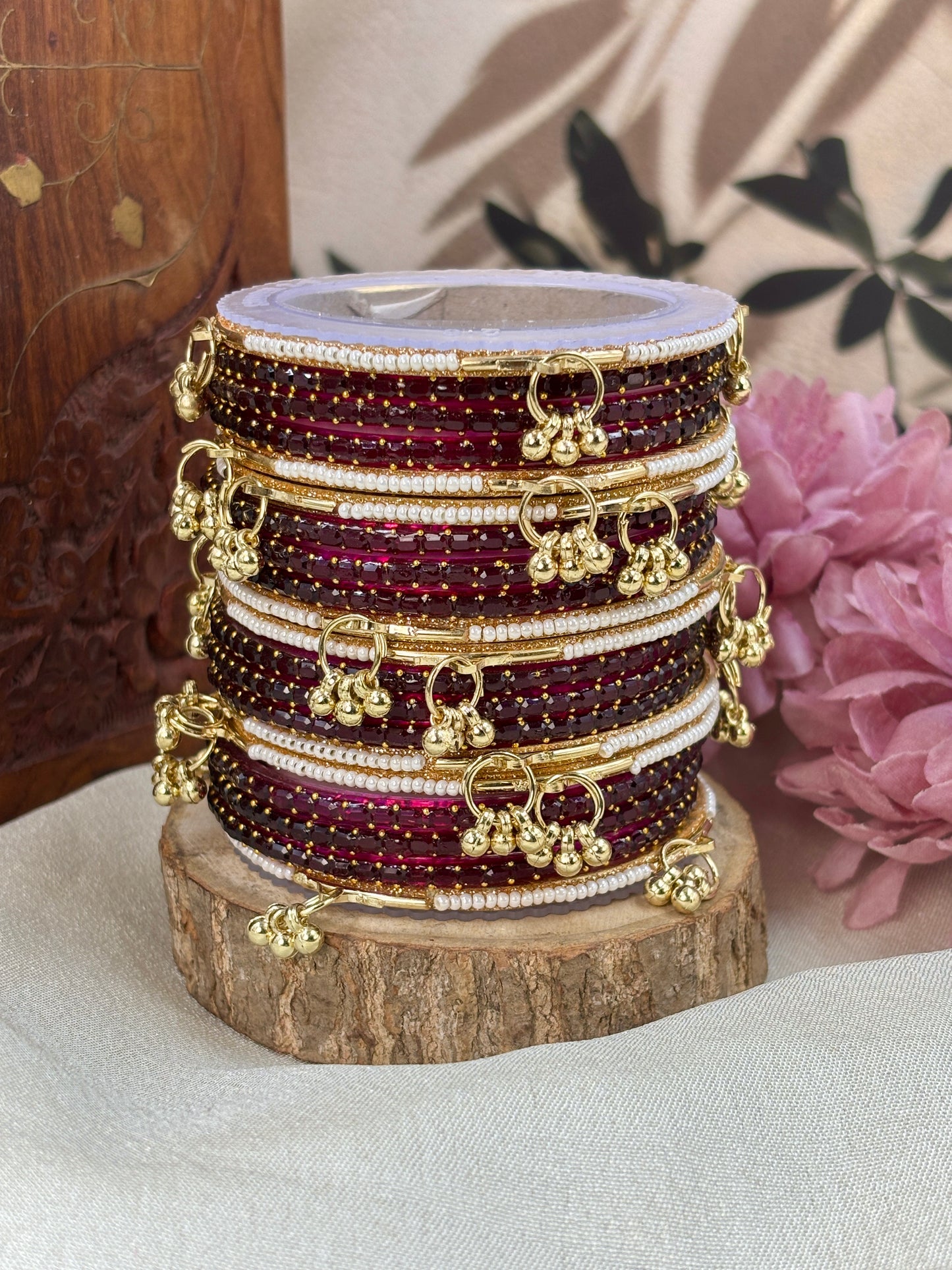 Kashmiri Ghunghroo Bangle Set - WINE
