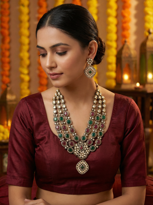 Vintage-Inspired Three-Layer RaniGreen Victorian Necklace Set