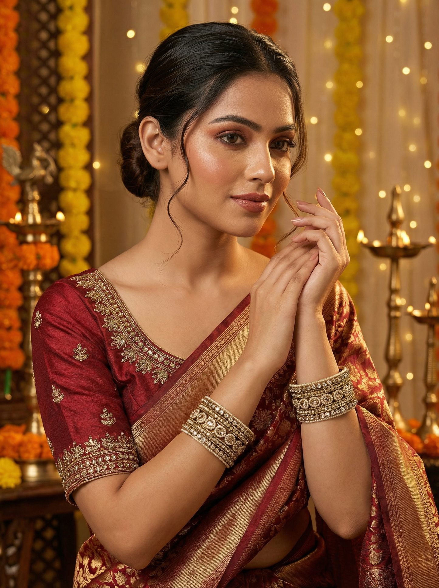 Traditional Antique Pearl Golden Bangles Set for Women & Girls