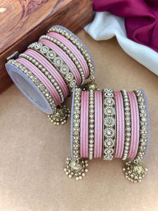 Ethnic Pink Antique Finish Bangles Set