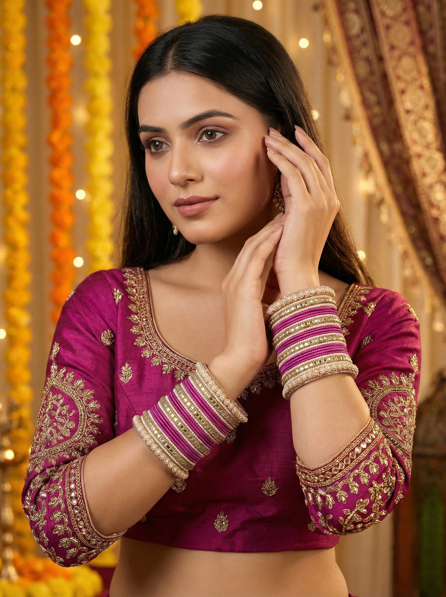 Traditional Rani Kundan Bangles