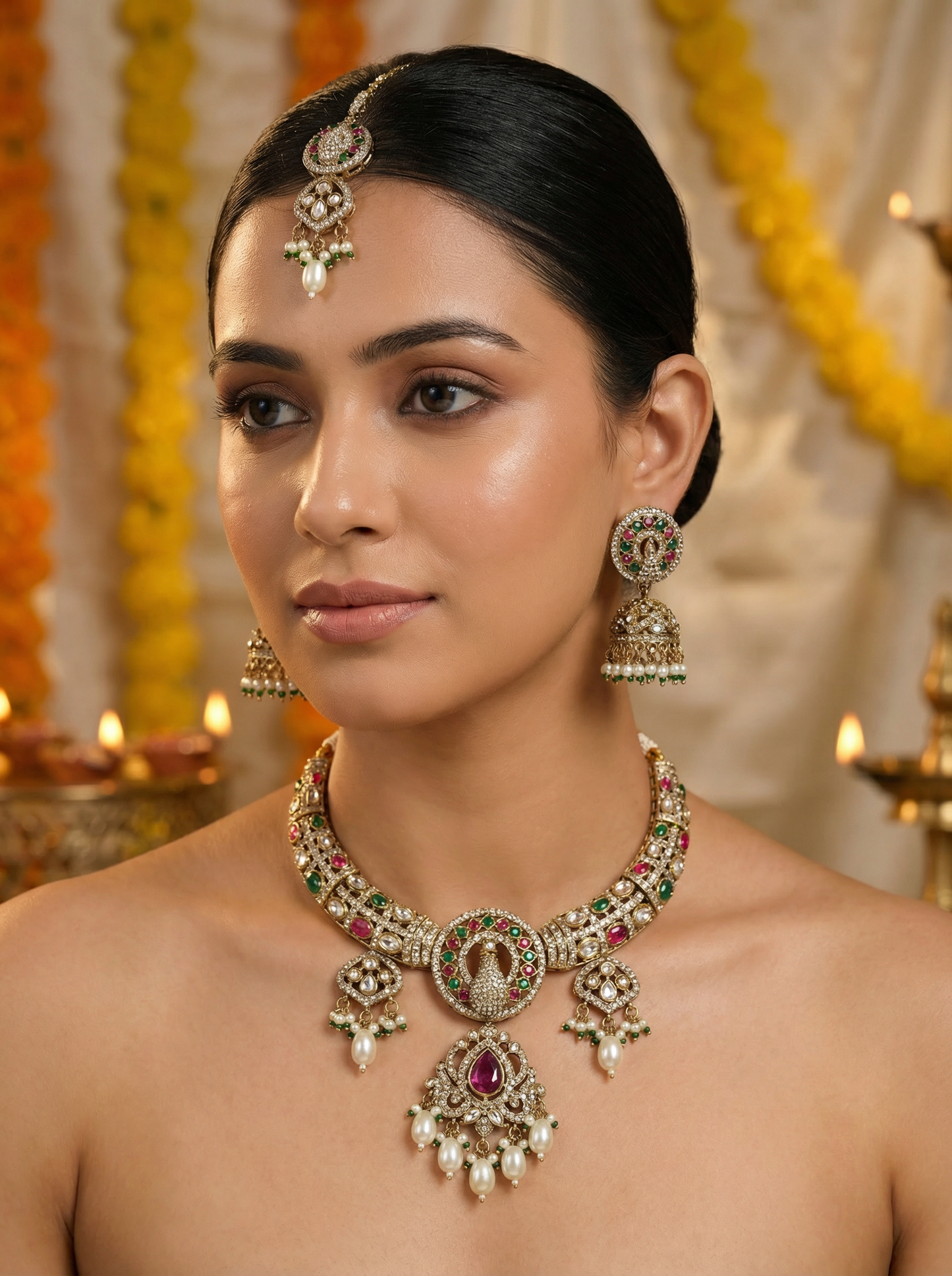 RaniGreen Peacock Design Necklace for Women