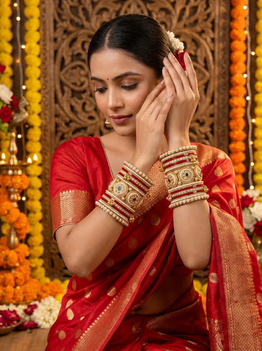 Premium Red Bridal Chura with Golden Work