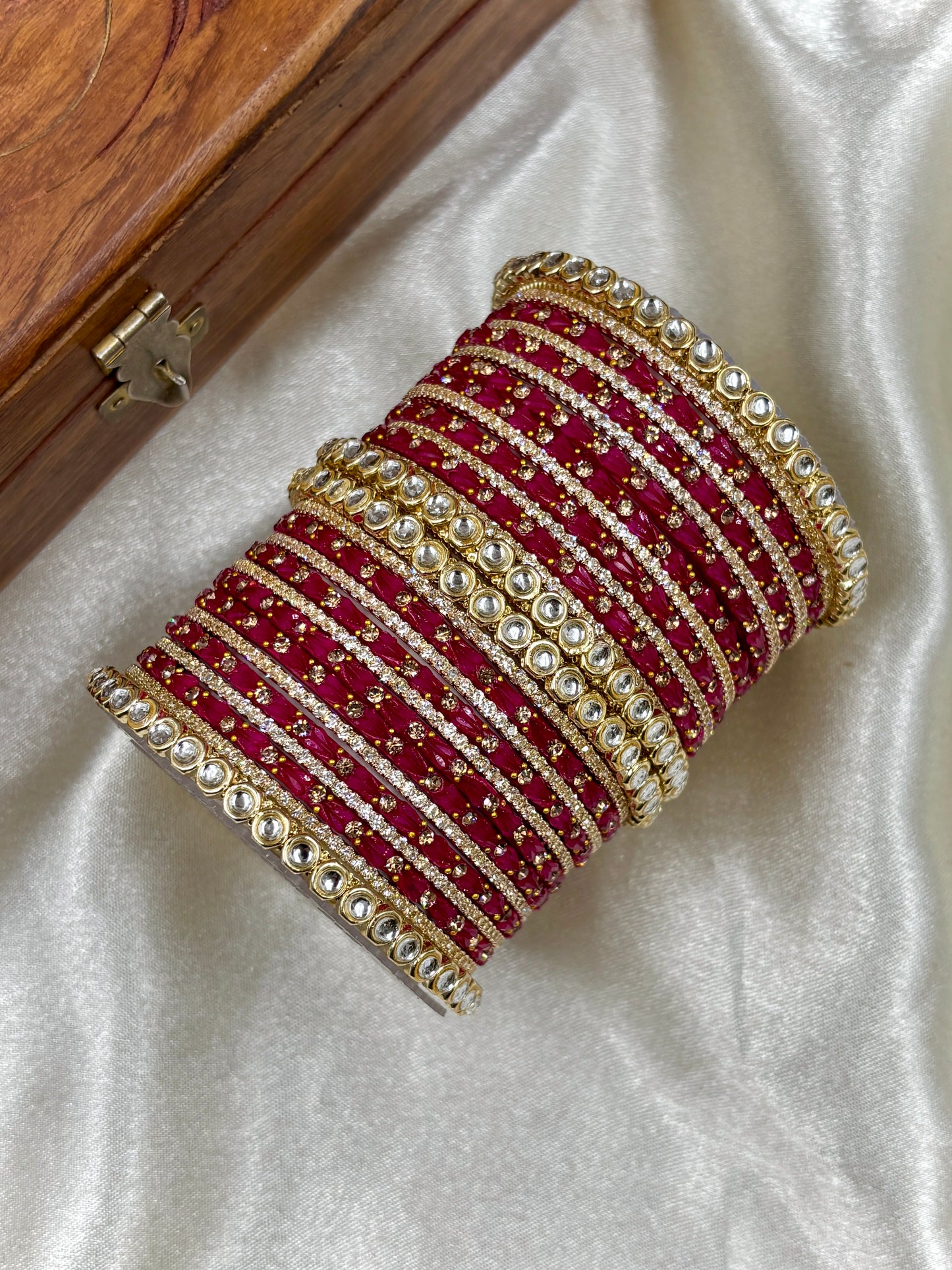 Rani Kundan Glass Bangles Set