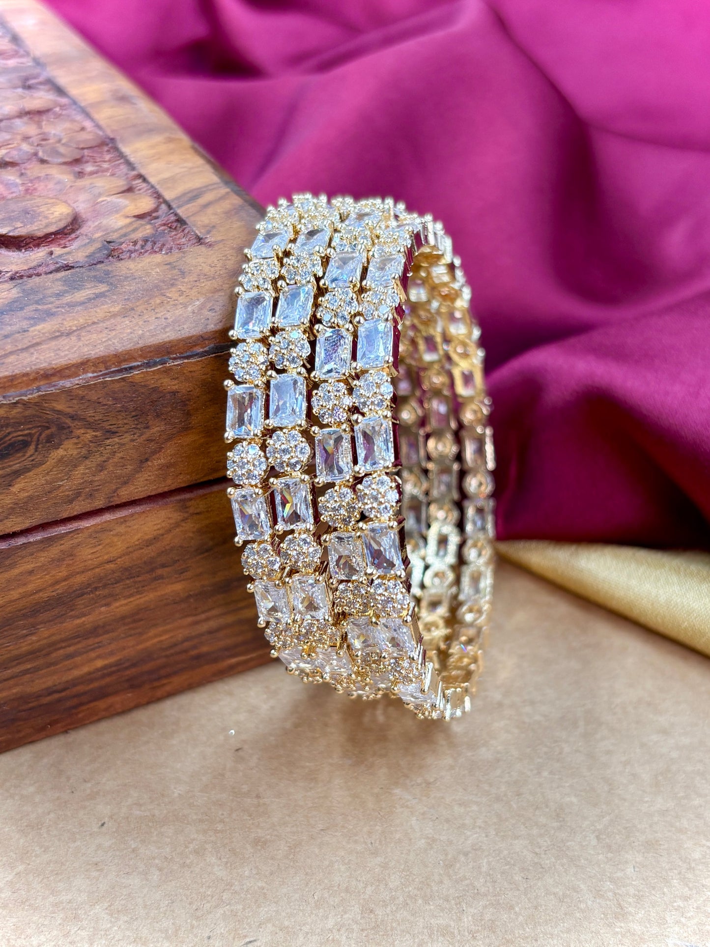 4PC Gold AD Stone Bangles