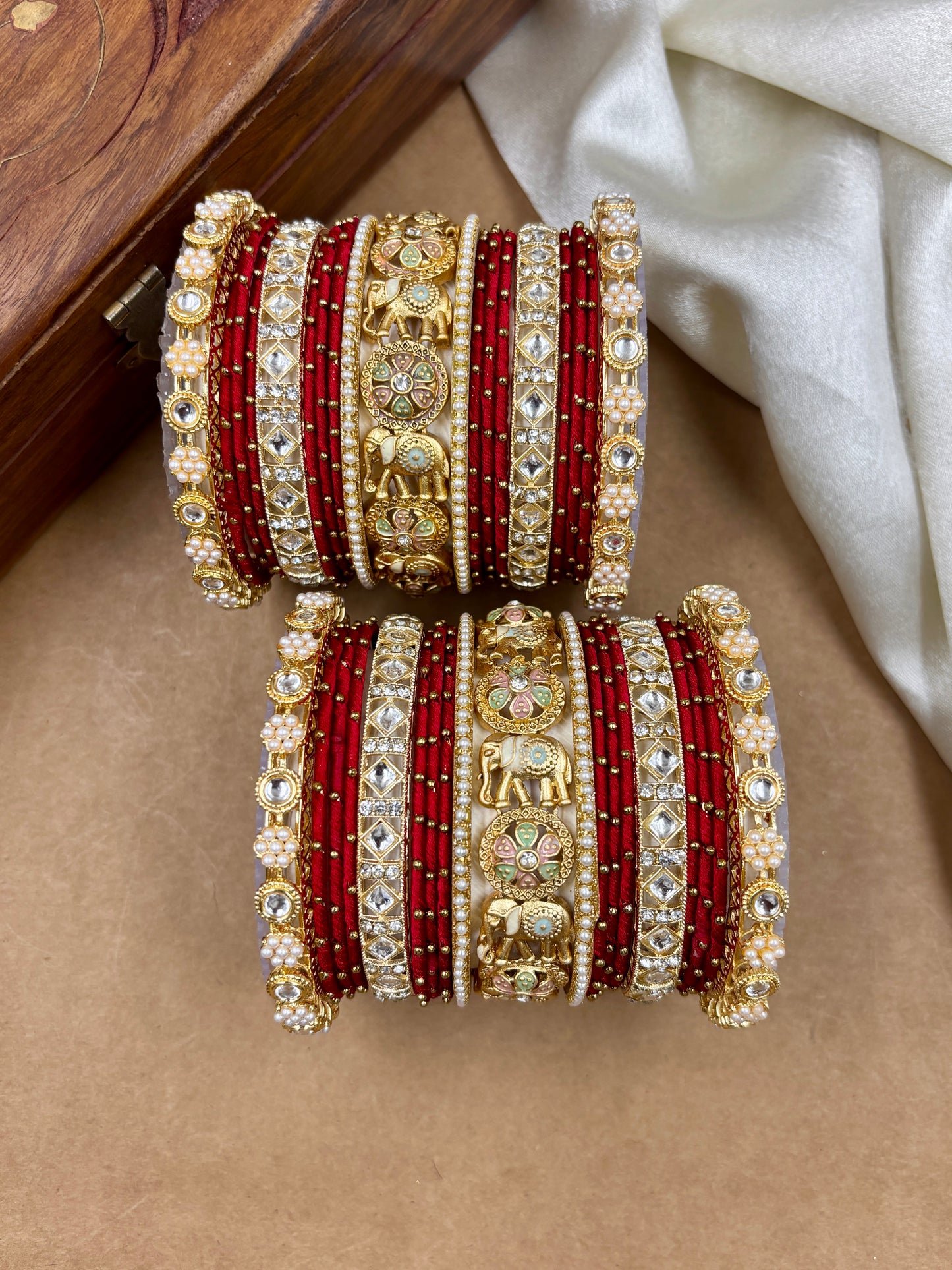 Designer Red Silk Thread Bangles Set