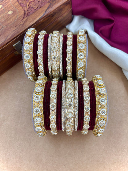 Royal Maroon Velvet Bangles Set