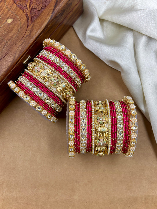 Designer Rani Silk Thread Bangles Set