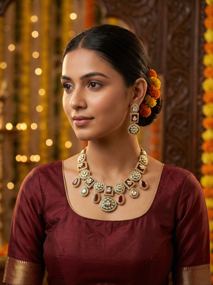 Polki Kundan Red Bridal Jewelry Set