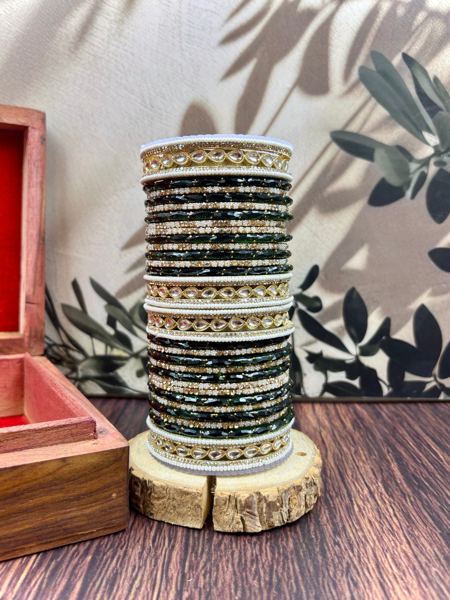 Kundan Pearl Glass Bangles Set for Women