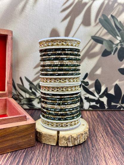 Kundan Pearl Glass Bangles Set for Women