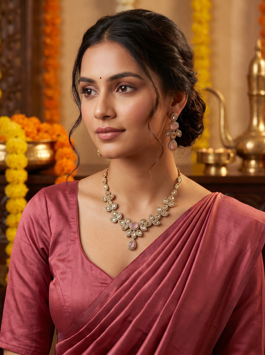 Antique Kundan Pink Necklace Set