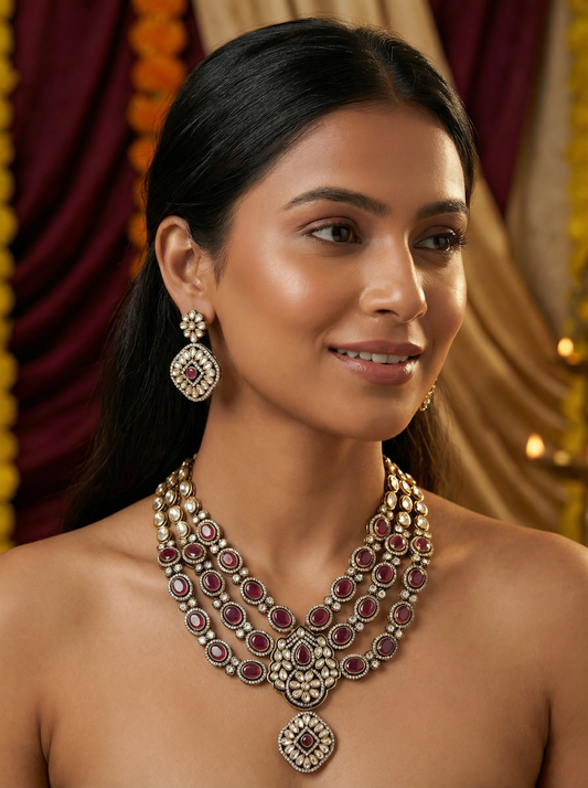 Vintage-Inspired Three-Layer Rani Victorian Necklace Set