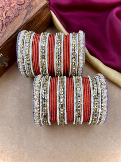 Traditional Orange Kundan Bangles