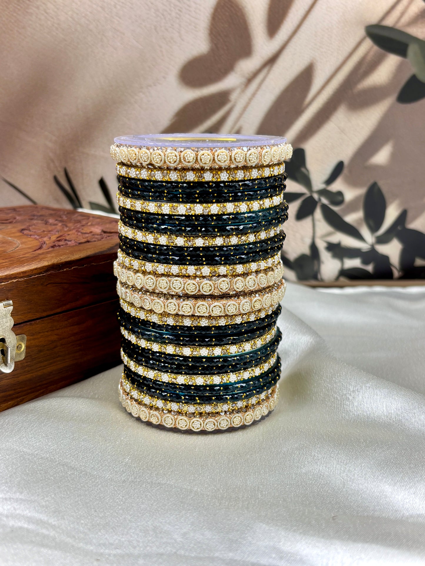 Peacock Raindrop Glass Bangles Set