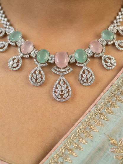 MintPink AD Stone Necklace Set