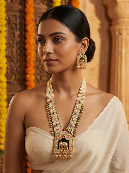 Classic Indian Temple Pearl Long Necklace