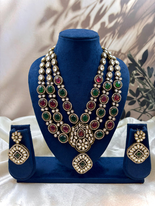 Vintage-Inspired Three-Layer RaniGreen Victorian Necklace Set